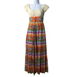 Vintage 60's 70's Empire Waist Maxi Dress Bold Graphic Print Chiffon Top